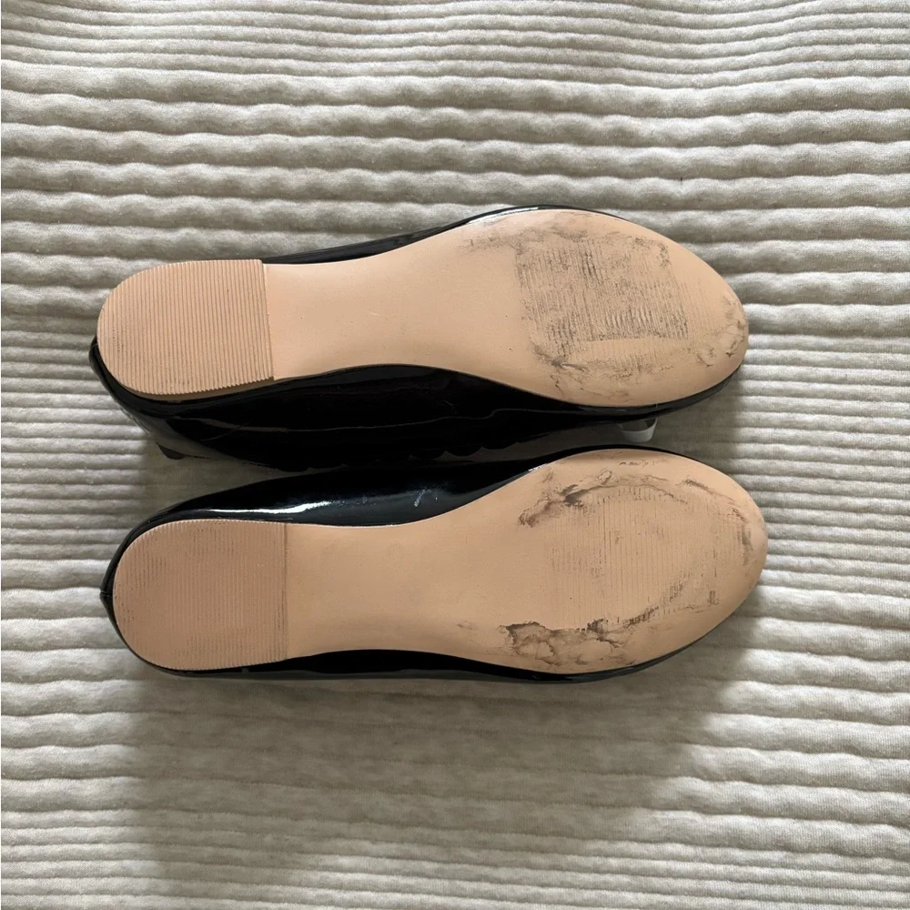 Janie and Jack Scalloped Black‎ Ballet Flat White Bow Girls Size 3